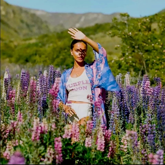 Boho Lunar Cosmos Moon&Stars Long Kimono Duster In Lilac - Picture 4 of 4